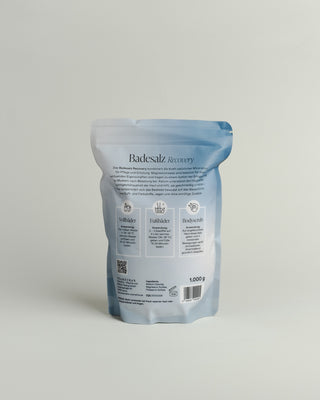 Blaue Rückseite der Badesalz Recovery-Tüte von Phametra Cosmetics