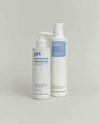 Produktbild der 5% Urea Bodylotion und pH hautneutralen Waschlotion.